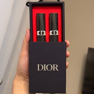 Dior Black Lipstick Duo with Navy Box and Red Lining